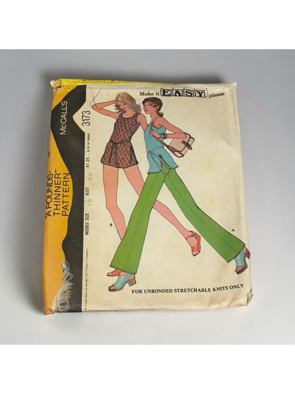 Vintage 1970s McCalls Sewing Pattern Top Pants Swimsuit Womens Sz 16
